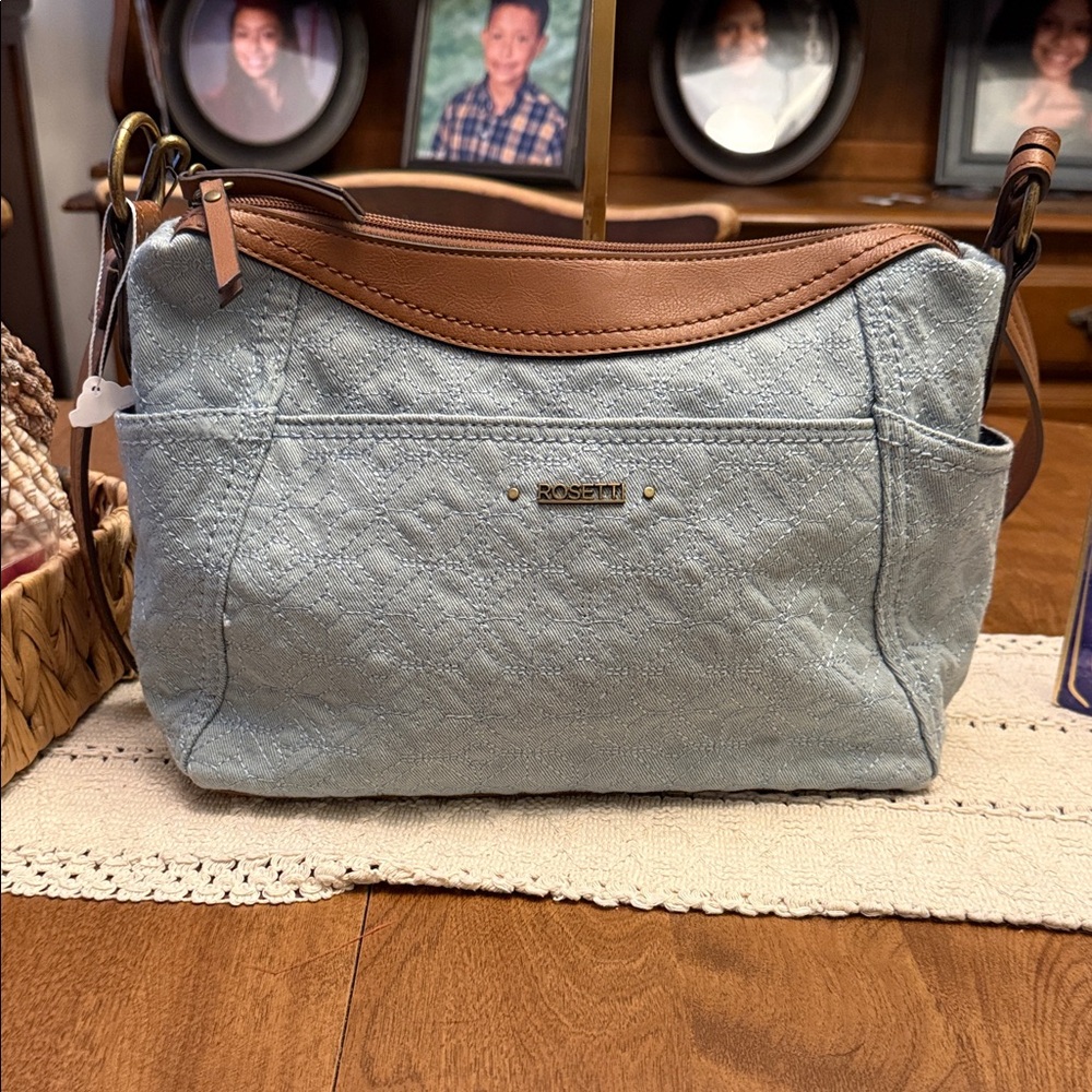 Rosetti Women's Light Blue and Brown Quilted Shoulder Bag